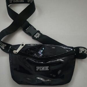 PINK Victoria's Secret Black Belt Bag Glossy Finish